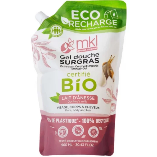 MKL Green Nature Gel Douche Surgras Lait d'Ânesse Éco-Recharge Bio 900 ml