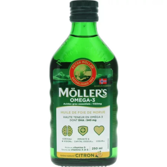 Möller s Omega-3 Huile de Foie de Morue Arôme Citron 250 ml