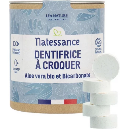 Natessance Dentifrice à Croquer Aloe Vera Bio et Bicarbonate Comprimés x 80