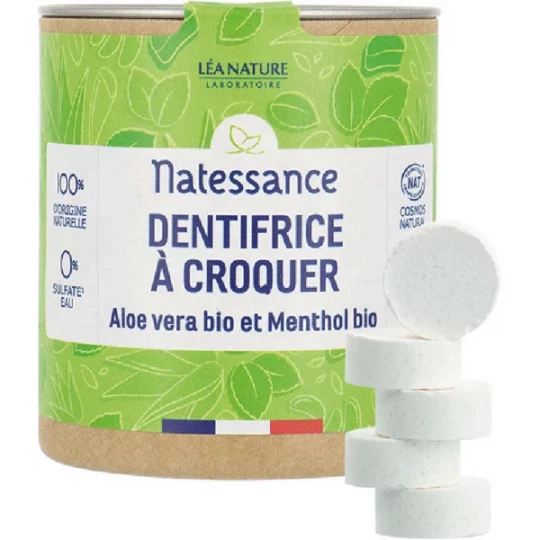 Natessance Dentifrice à Croquer Aloe Vera Bio et Menthol Bio Comprimés x 80