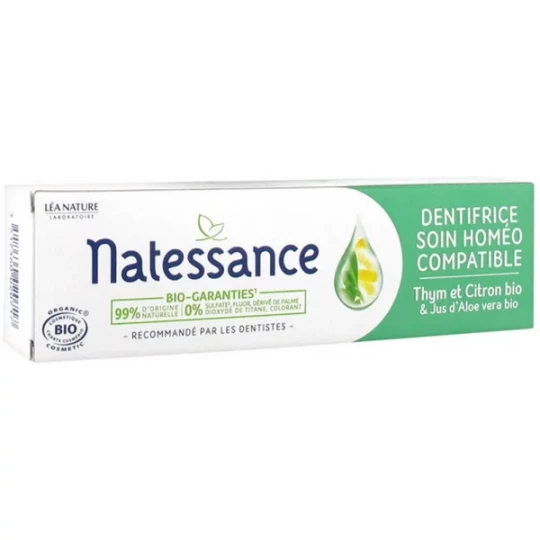 Natessance Dentifrice Soin Homéo Compatible Thym et Citron Bio 75 ml