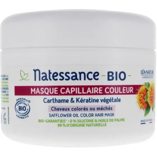 Natessance Masque Capillaire Couleur Carthame et Kératine Végétale Bio 200 ml