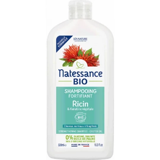 Natessance Shampoing Fortifiant Ricin et Kératine Végétale Bio 500 ml
