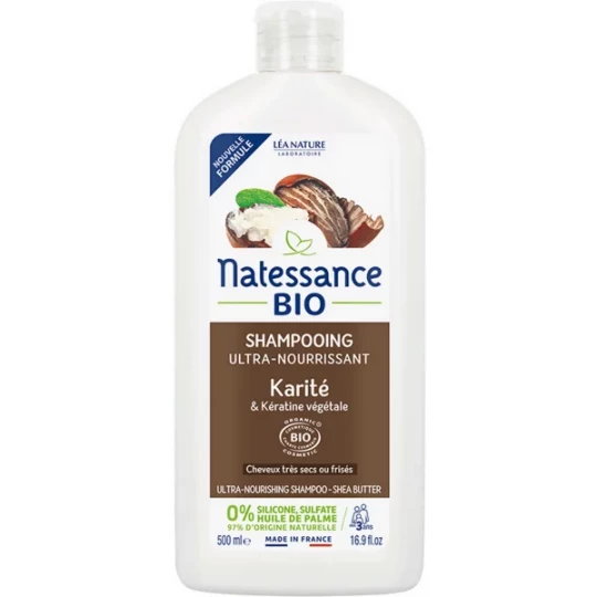Natessance Shampoing Ultra-Nourrissant Karité Bio et Kératine Végétale 500 ml