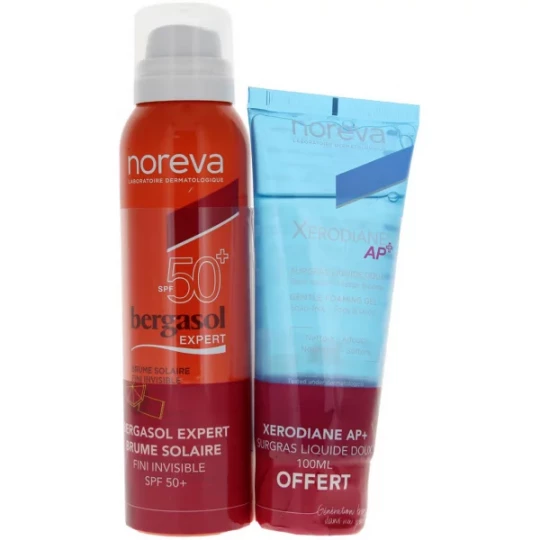 Bergasol Expert Brume Solaire SPF50+ 150 ml + Noreva Xerodiane AP+ Surgras Liquide Doux 100 ml offert
