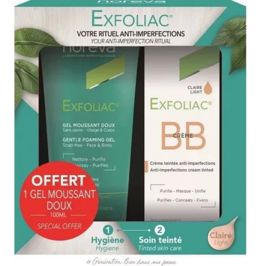 Noreva Exfoliac BB Crème Teinté 30 ml + Gel Moussant Doux 100 ml Offert