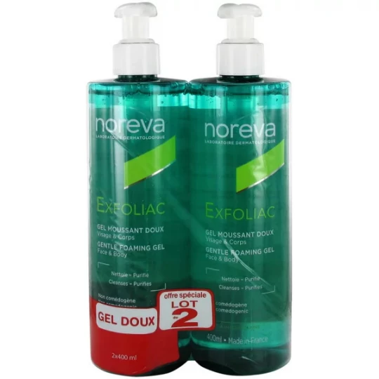 Noreva Exfoliac Gel Moussant Doux 400 ml x 2