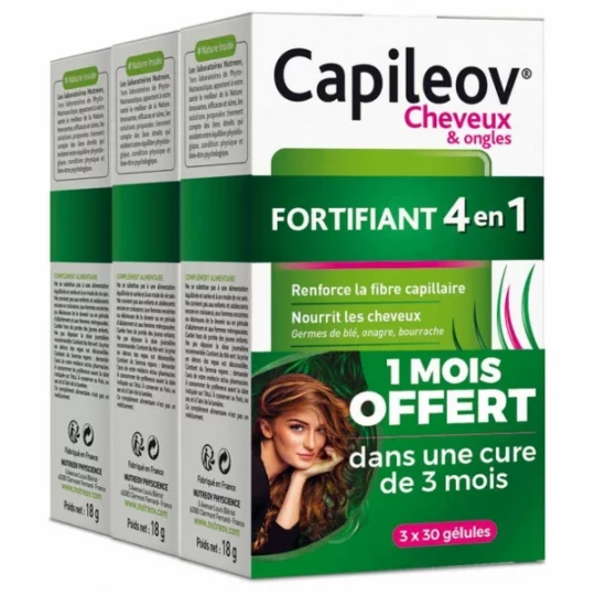 Nutreov Capileov Cheveux et Ongles Fortifiant 4en1 Gélules 3 x 30