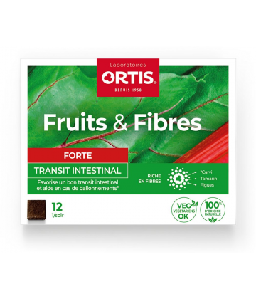 Ortis Fruits et Fibres Forte Transit Intestinal Cubes à Mâcher x 12