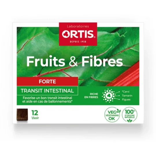 Ortis Fruits et Fibres Forte Transit Intestinal Cubes à Mâcher x 12
