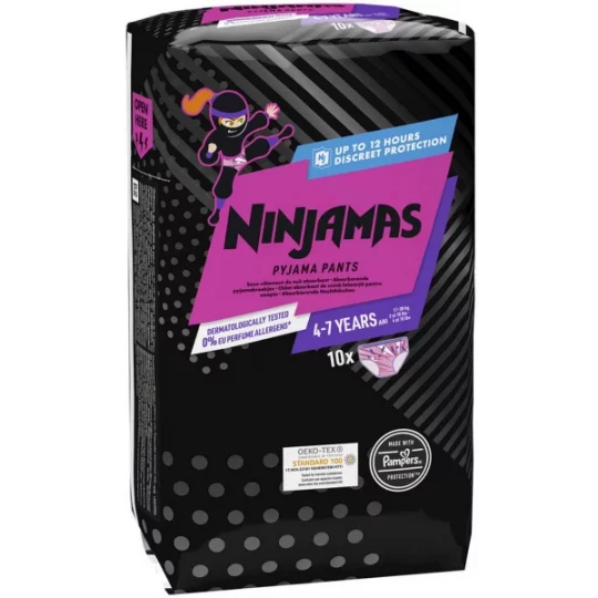 Pampers Ninjamas Sous-Vêtement de Nuit Absorbant Fille 4-7 Ans (17-30 kg) x 10