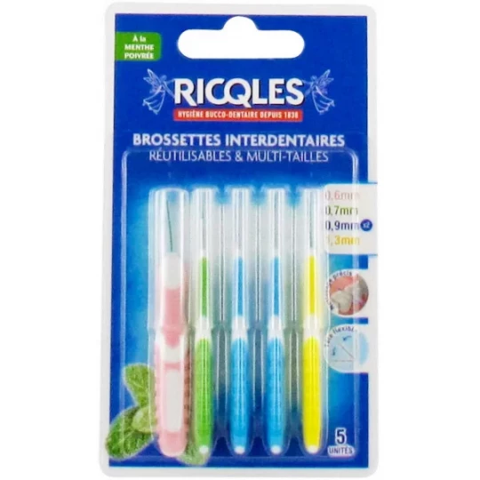 Ricqlès Brossettes Interdentaires Réutilisables et Multi-Tailles x 5