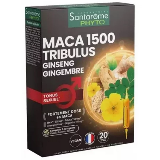 Santarome Phyto Maca 1500 Tribulus Ginseng Gingembre Ampoules x 20