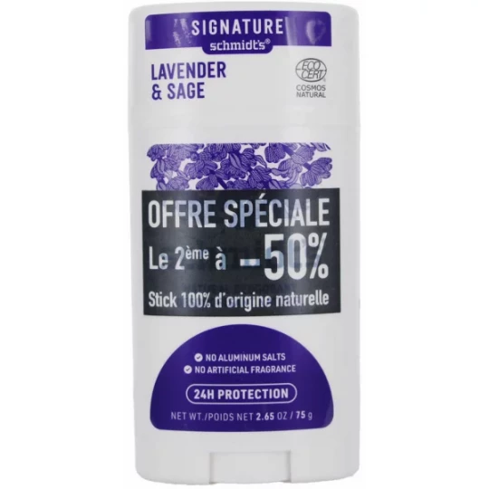 Schmidt s Signature Déodorant Stick Naturel Lavande et Sauge 2 x 75 g