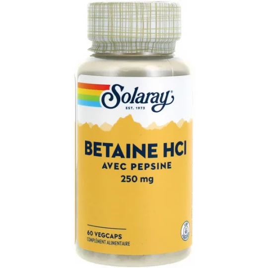 Solaray Bétaïne HCl avec Pepsine 250 mg Capsules Végétales x 60