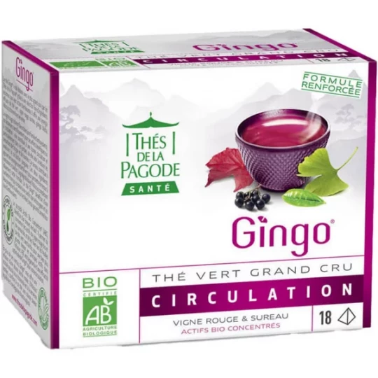 Thés de la Pagode Gingo Thé Vert Grand Cru Circulation Bio Sachets x 18