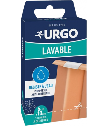 Urgo Lavable Bande Résistante à l'Eau 10 Bandes 10 cm x 6 cm