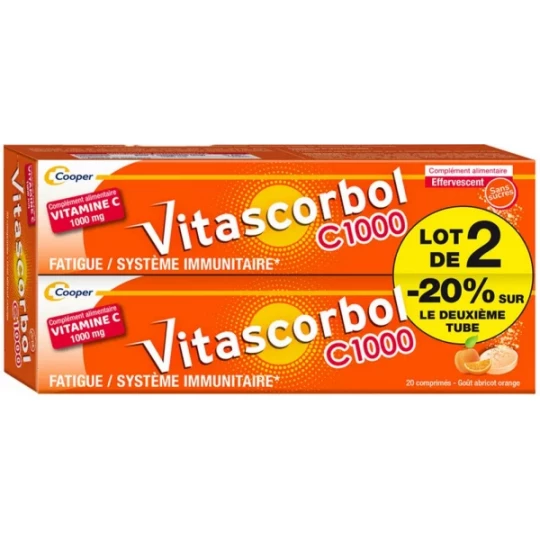 Vitascorbol Vitamine C 1000 mg Comprimés Effervescents 2 x 20