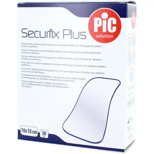 PIC Securfix Plus Pansements Adhésifs Stériles Transparents pour Cathéter x 50