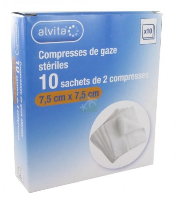 Alvita Compresses stériles de gaze 7,5 x 7,5 cm x 10