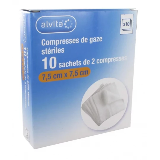 Alvita Compresses stériles de gaze 7,5 x 7,5 cm x 10