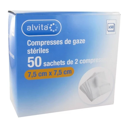 Alvita Compresses stériles de gaze 7,5 x 7,5 cm x 50