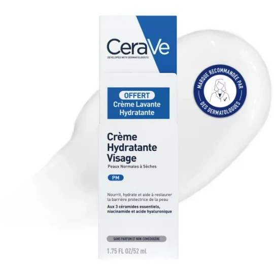 CeraVe Crème Hydratante Visage 52 ml + Crème Lavante Hydratante 20 ml Offerte