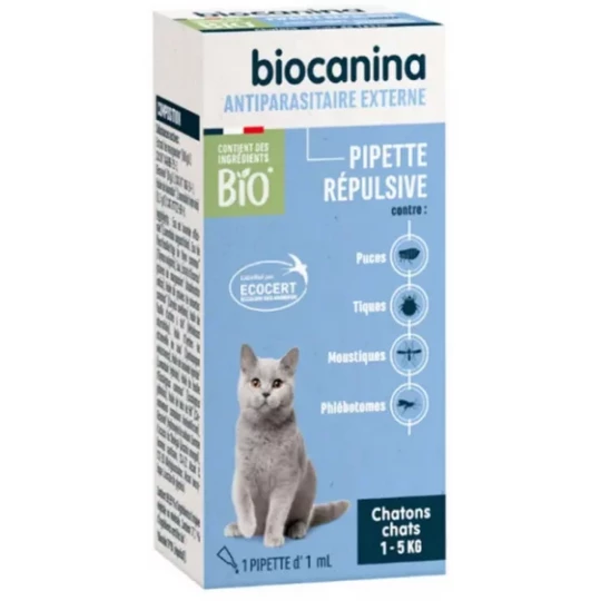 Biocanina Antiparasitaire Externe Pipette Répulsive Bio Chats 1 à 5 kg 1 ml
