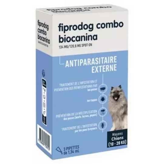 Biocanina Fiprodog Combo Antiparasitaire Externe Moyens Chiens 10 - 20 kg Pipettes x 3