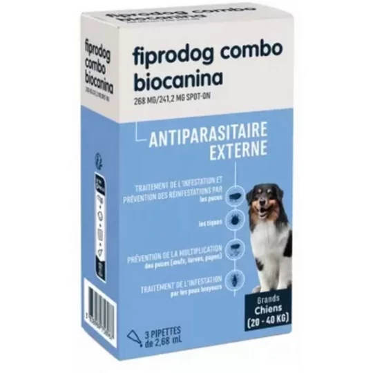 Biocanina Fiprodog Combo Antiparasitaire Externe Grand Chiens 20 - 40 kg Pipettes x 3