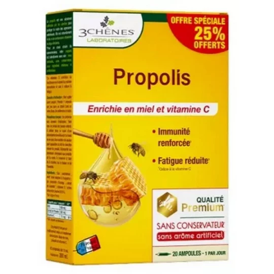 Les 3 Chênes Propolis Ampoules 10 ml x 20 + 5 Offertes