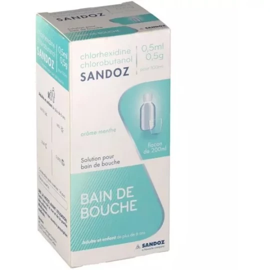 Sandoz Chlorhexidine/Chlorobutanol 0,5 ml / 0,5 g Bain de Bouche 200 ml