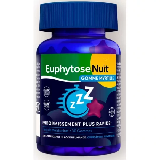 Euphytose Nuit Sommeil Mélatonine 1 mg Gommes Myrtille x 30