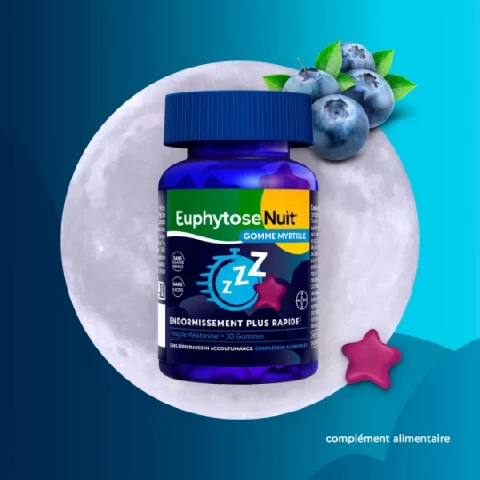 Euphytose Nuit Sommeil Mélatonine 1 mg Gommes Myrtille x 30 - image 7
