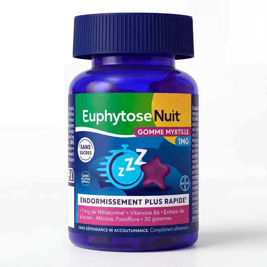 Euphytose Nuit Sommeil Mélatonine 1 mg Gommes Myrtille x 30