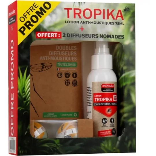Manouka Tropika Lotion Anti-Moustiques 75 ml + Diffuseurs Nomades x 2 Offerts