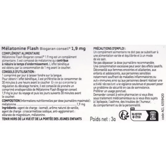 Biogaran Mélatonine Flash 1,9 mg Comprimés x 30 - image 2