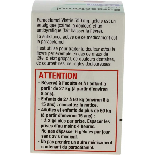 Paracétamol Viatris 500 mg Flacon Gélules x 16 - image 2