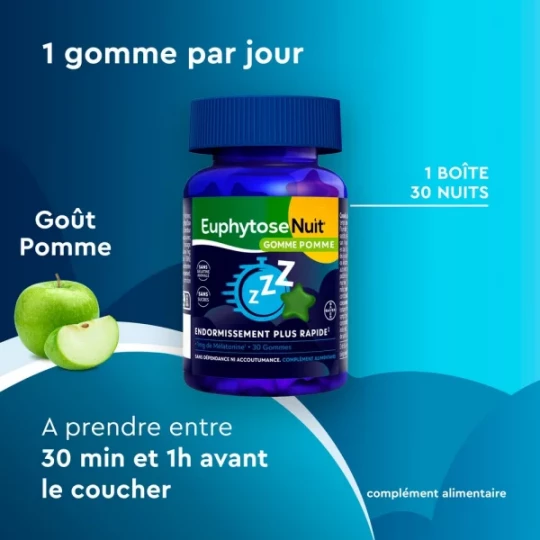 Euphytose Nuit Sommeil Mélatonine 1 mg Gommes Pomme x 30 - image 4