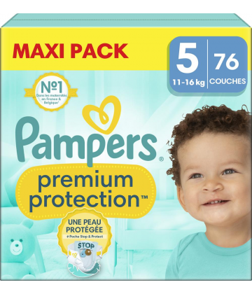 Pampers Premium Protection Taille 5 Couches 11 à 16 kg x 76