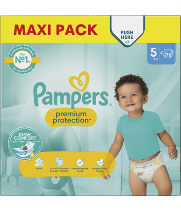 Pampers Premium Protection Taille 5 Couches 11 à 16 kg x 76
