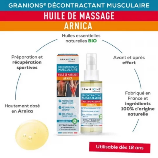 Granions Décontractant Musculaire Huile de Massage Arnica 100 ml - image 2