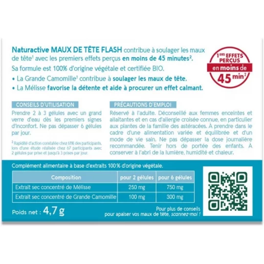 Naturactive Maux de Tête Flash Bio Gélules x 14 - image 3