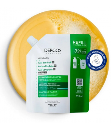 Vichy Dercos Shampooing Traitant Anti-Pelliculaire Cheveux Normaux à Gras Recharge 390 ml