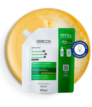 Vichy Dercos Shampooing Traitant Anti-Pelliculaire Cheveux Secs Recharge 390 ml