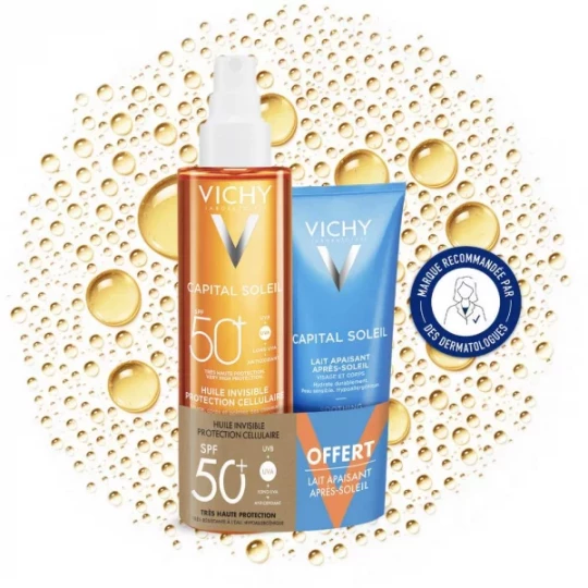 Vichy Capital Soleil Huile Invisible Protection Cellulaire SPF50+ 200 ml + Lait Apaisant Après-Soleil 100 ml offert