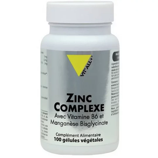 VIT'ALL+ Zinc Complexe & Vitamine B6 & Manganèse Gélules Végétales x 100