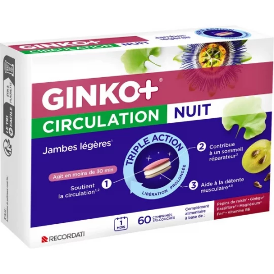 Ginko+ Circulation Nuit Jambes Légères Triple Action Comprimés x 60