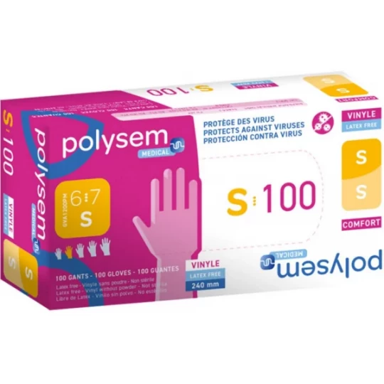 Polysem Tactilis gants d'examen vinyle non poudrés non stériles x 100