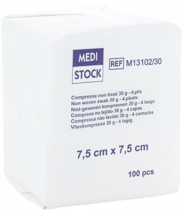 Medistock compresses non tissées non stériles 4 plis 30 g x 100